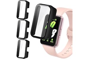 Vancle 3 Pack Case for Samsung Galaxy Fit 3 Screen Protector, Full Protective Cover with Tempered Glass Screen Protector for Samsung Galaxy Fit 3 Smartwatch (3*Black)