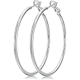 Senteria 2mm Wide 925 Sterling Silver Hoop Earrings for Women Hypoallergenic Lightweight Thin Large Big Gold Plated Hoops Earrings for Women 20/30/50/70MM