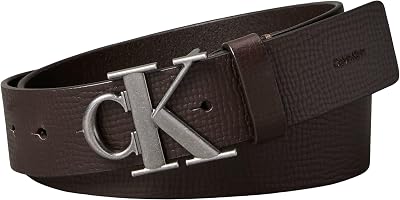 Uomo Cintura 4,0 cm Fixed con Fibbia con Monogramma, Marrone (Ck Dark Brown/Antique Silver), 90 cm
