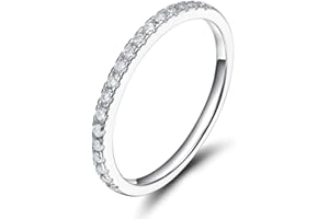 SOMEN TUNGSTEN 2mm 925 Sterling Silver Wedding Band Cubic Zirconia Half Eternity Stackable Engagement Ring Size 3-13