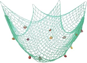 Aqua Rustic Decorative Fishing Net Wall Decor with Seashells, Nautical Style Wall Hangings Ornaments, Party Decoration by Baryuefull