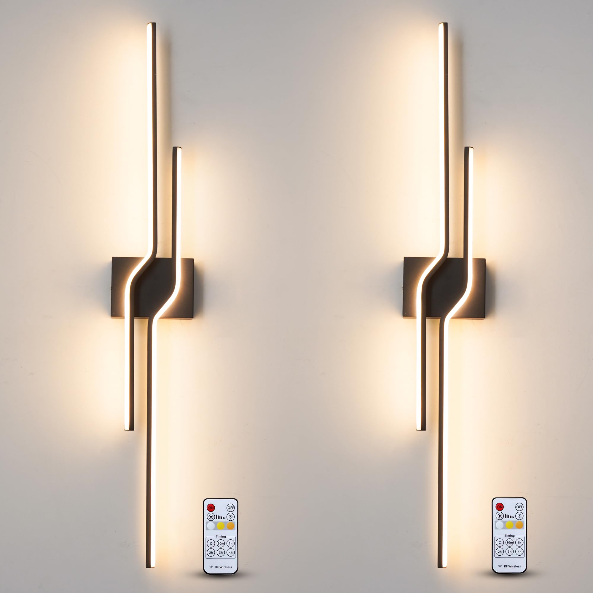Photo 1 of Modern Wall Sconce Set of Two, Dimmable LED Hardwired Wall Sconces Lighting Set of 2, Black Wall Light with Timer Remote Control, LED Wall Lamp for Bedroom Living Room Bathroom Hallway 38.7" Length