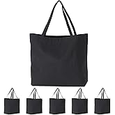 Koolmox 6-PACK 22x16x7.8'' Extra Large Canvas Tote Bags Bulk 12Oz Thick Heavy Duty Reinforced Handles, Blank Black Canvas Grocery Bag Multi Purpose Tote Travel Beach Tote bag Shopping Bags