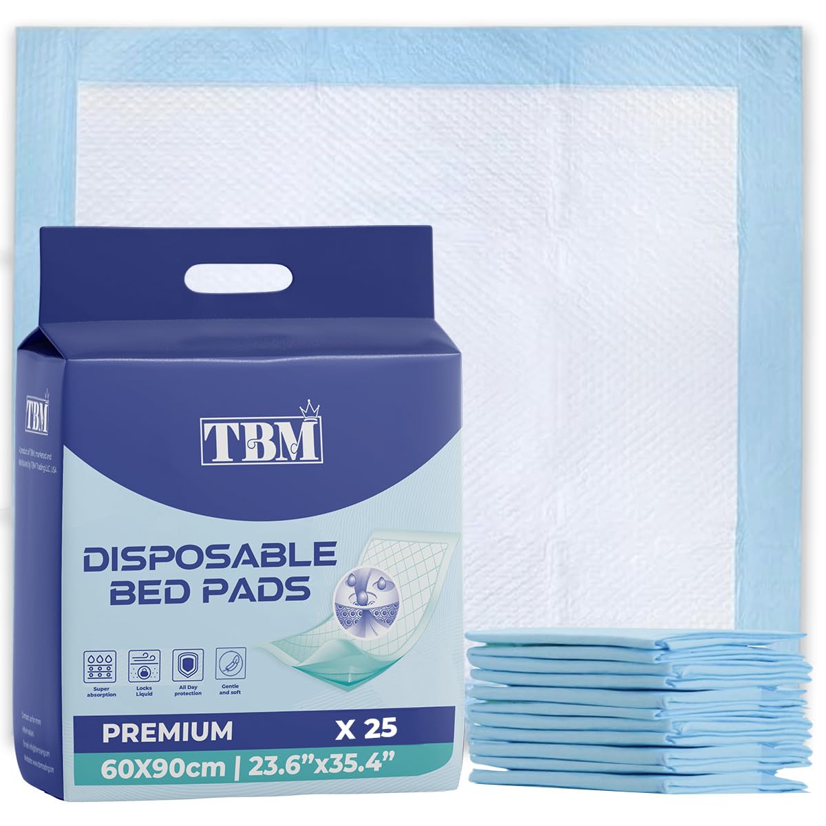 TBM 25 x Premium Disposable Incontinence Bed Pads 60 x 90 cm | Absorbent Underpads, Bed Mats, Mattress Protectors, Incontinence Pads, Incontinence sheets