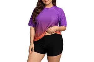 ALLTOKE Womens Plus Size Short Sleeve Rash Guard Sets Swim Shirts with Shorts Two Piece Swimsuit UPF50+