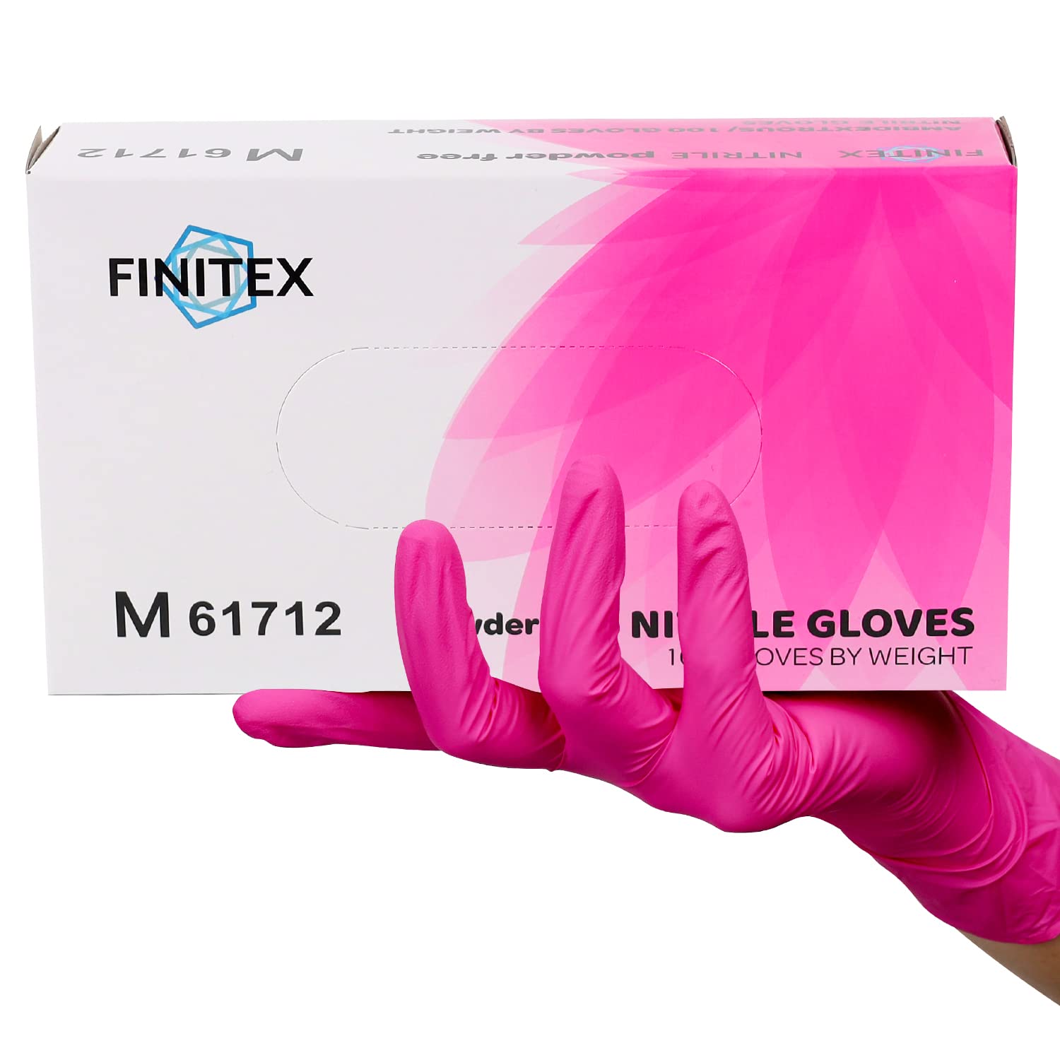 FINITEX Pink Nitrile Disposable Latex-Free Gloves - 3.5mil 100PCS Powder-Free Latex Free Cleaning Medical Exam Food Gloves