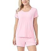 GYS Women's Pajama Sets Bamboo-derived Viscose Short Sleeve 2-Piece Soft Summer Sleep Set