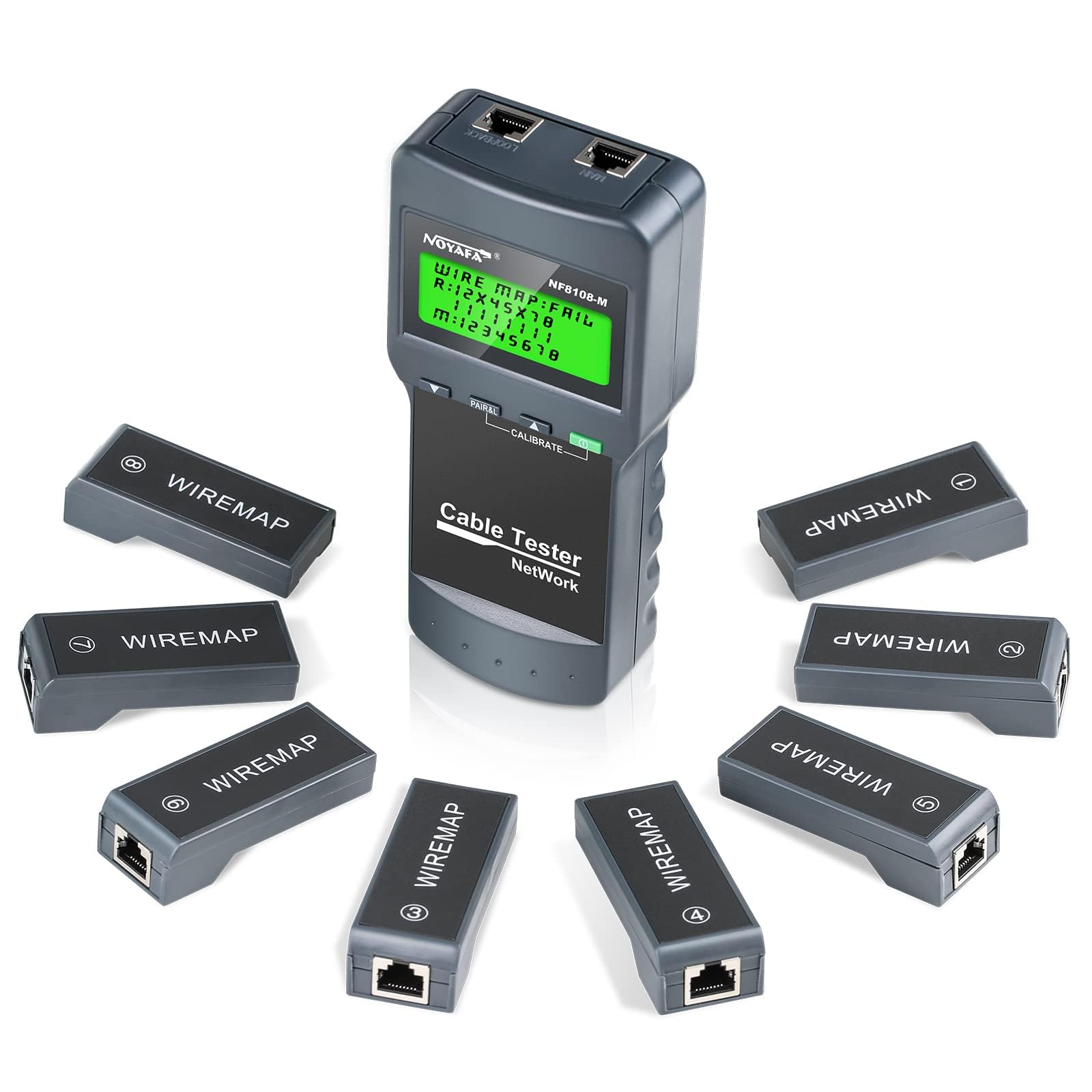 NOYAFA Network Cable Tester, NF-8108M LAN Phone Cable Wire Length Tester for CAT5 CAT6 RJ45 with Mapper 8 Remote Units with Wiremap Adapter