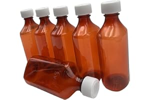 Sandhill Tools Premium Oval Plastic Liquid Medicine Bottles with Child Resistant Caps 8 Oz (240 ml), Pharmacy Leak Proof Travel Graduated Empty Containers (Pack of 6)