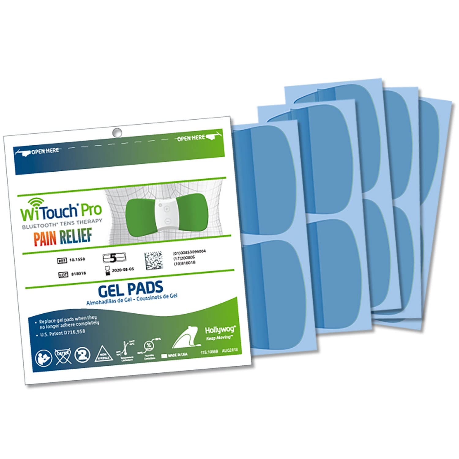 Hollywog Gel Pad Refills | WiTouch Pro & Aleve Direct Therapy TENS | Reusable | Sticky Pads for TENS Unit - 1 Pack of 10 Pads