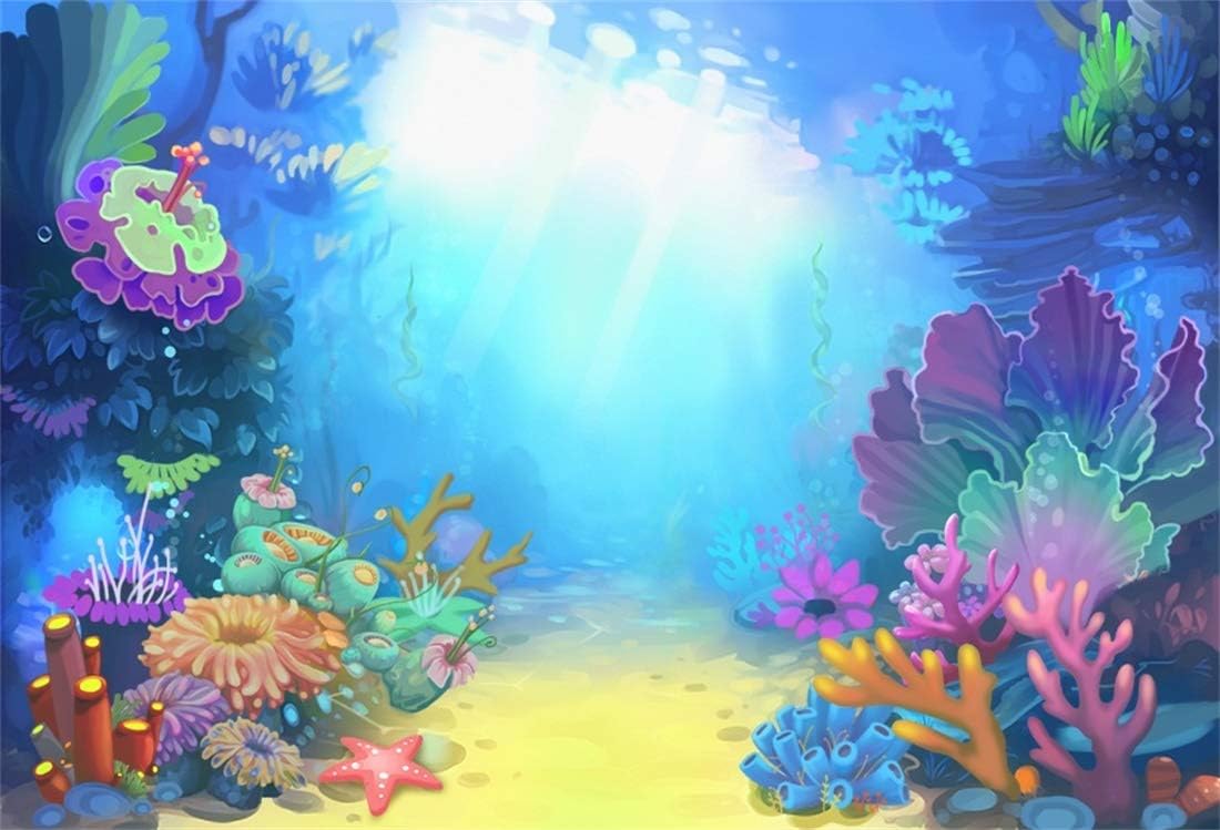 7x5ft Under The Sea Backdrop Blue Ocean Fish Coral...