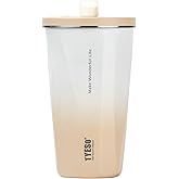 TYESO Stainless Steel Tumbler with straw inside Stainless steel wide-mouth vacuum insulation home office outdoor multi-color thermal insulation and cold insulation cover with 20oz (Mocha)