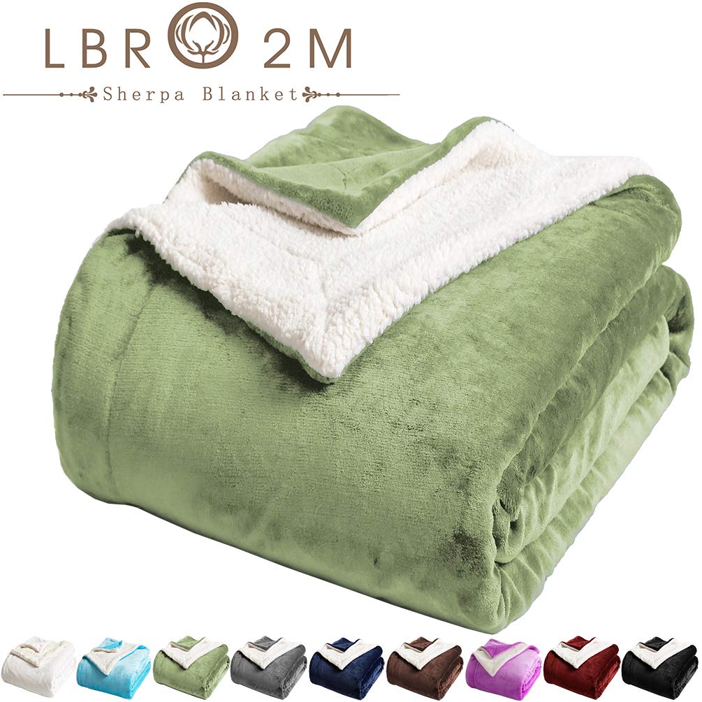 LBRO2M Sherpa Fleece Bed Blanket Queen Size Super Soft Fuzzy Plush Warm Cozy Fluffy Microfiber Couch Throw Velvet Double Reversible Luxurious Blankets (Sage Green, Queen(90x90 Inches))