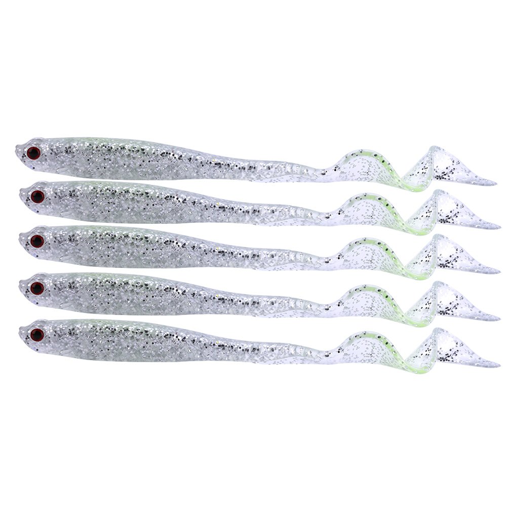 Alomejor Tail Fishing Lures Soft Fishing Lures PVC Artificial Soft Fishing Baits Life-Like Worm Lures for Fishing Accessory(Silver)