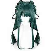 MaoMao Cosplay Wig with Braids for The Apothecary Diaries Long Dark Green Wig with Bangs for Halloween Costume Party