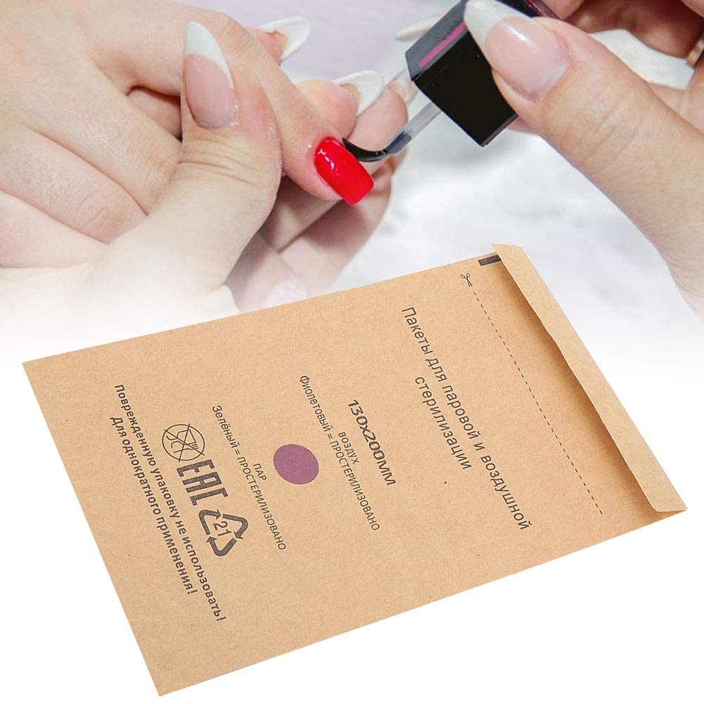 100Pcs Disposable Sterilizer Bag, Sterilization Cosmetics Nail Tool Bag Disinfection Machine Sterilizer Pouch Microwave Sterilization Accessory(130 * 200mm)