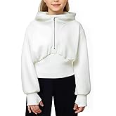 Simplee kids Girls Sweatshirt Half Zip up Hoodies (5-14T) Cropped Hoodie Black White Sweatshirts with Long Sleeve/Thumb Hole