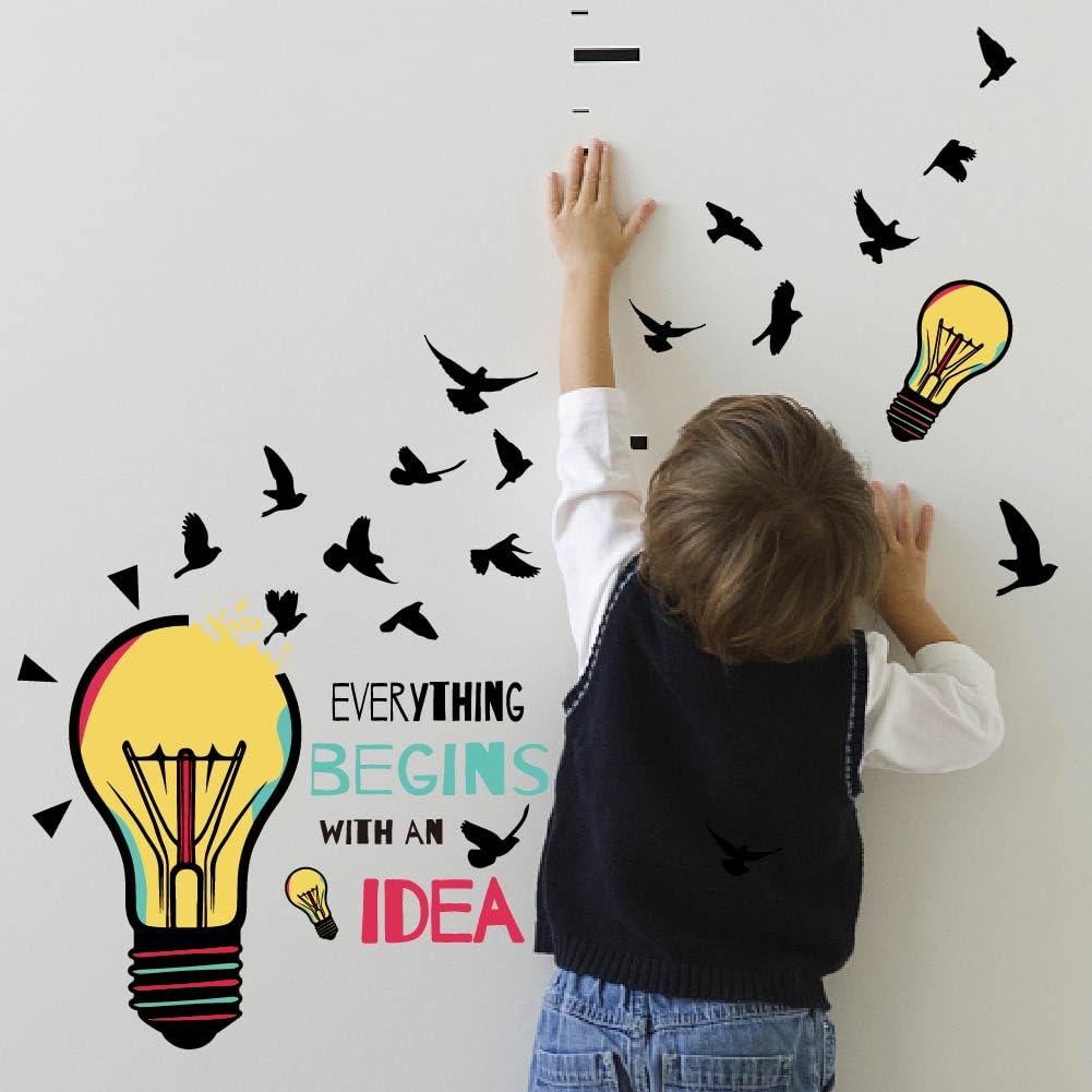 SUPERDANT Inspirational Words Wall Stickers Broken Light Bulb Wall Decals Positive Text Wall Sticker with Flying Birds Vinyl Wall Art Sticker for Bedroom Living Room Wall Decor 96X30cm