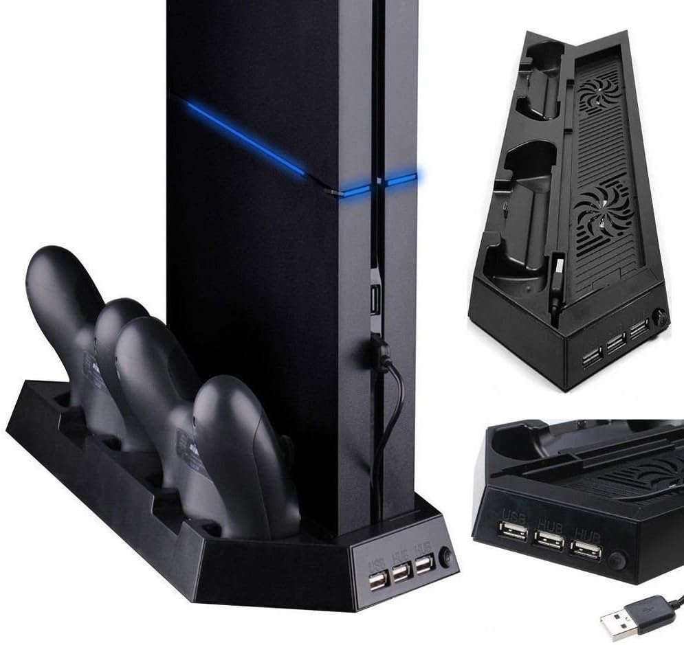 BERCOL PS4 Cooling Station Vertical Stand With 2 Controller Charging Dock For PlayStation 4