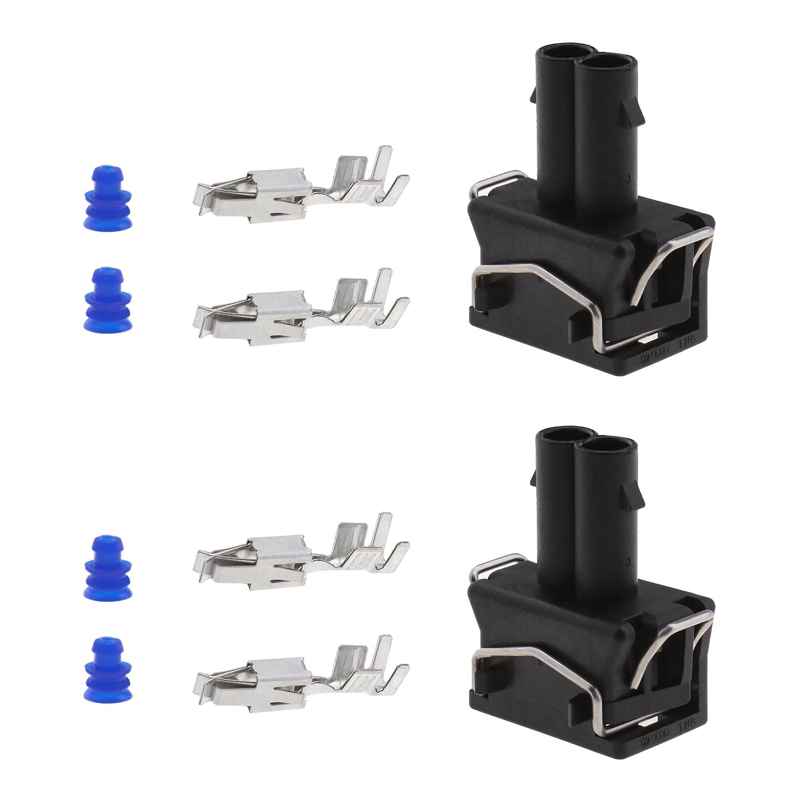 ECSiNG 2 Sets 2 Pin Female Connectors with Female Terminals & Seals Compatible with VW Skoda Seat 357972752 Auto Waterproof Repair Kit Turning Lamp Holder Connector