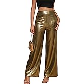 heipeiwa Women's Metallic Wide Leg Palazzo Pants Rib Pleated Smocked Waist Party Club Sequin Slacks Pant