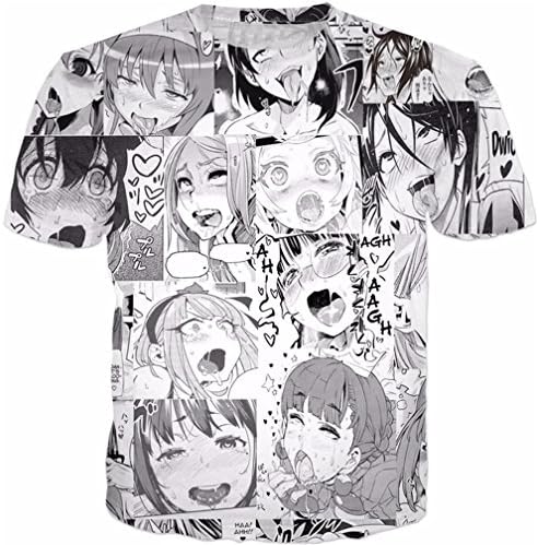 Caleysa Ahegao Anime Men Women Short Sleeve Crewneck Tops Casual Printed 3D T-Shirts