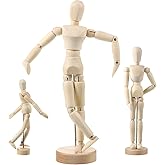 Sumind 3 Pack Artist Wooden Mannequin, 12"/8"/5.5" Drawing Figure Model | Flexible Jointed Manikin with Base Stand, Moveable Human Figure Model for Sketching Painting, Art Supplies Home Office Decor