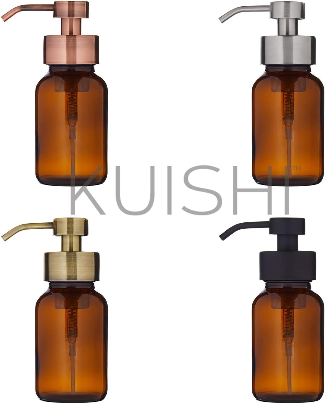 Kuishi Amber Glass Foaming Liquid Soap Dispenser with Black Pump, 250ml Recycled Soap Bottle - Image 4