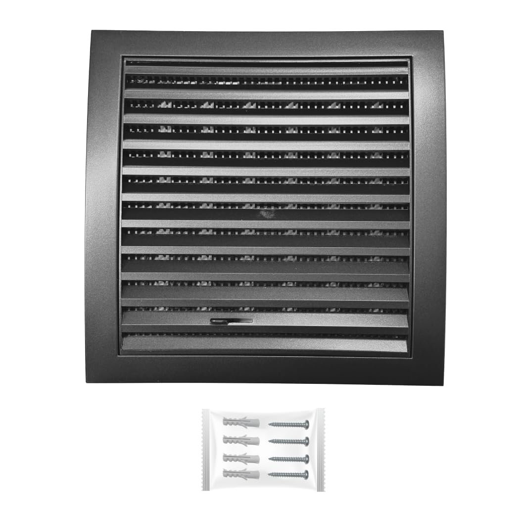 H&C VENT Anthracite Ventilation Grille with Connector, Slider, Insect protection 6 x 6Inch / 150 x 150mm │ Vent Cover │ Extractor Air Vent Covers for Inside Outside │ Pipe Covers │ Wall Door Window