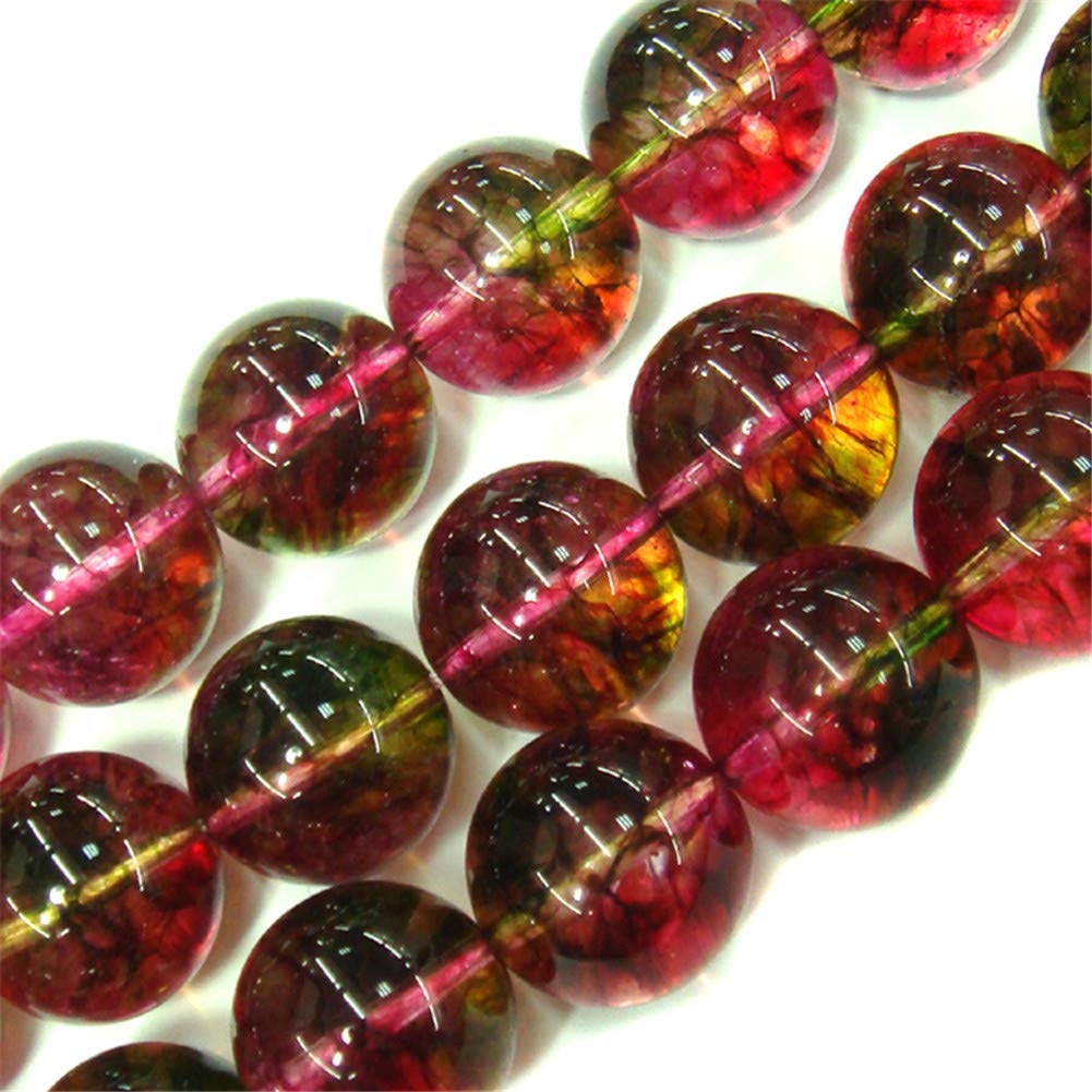 Natural 16mm Tourmaline Faux Crackle Stone Round Gemstone Semi Precious Loose Beads for Jewellery Making 15" Beaded Strand DIY Handmade Craft Supplies (24pcs/Strand)