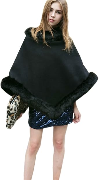 faux fur trimmed shawl