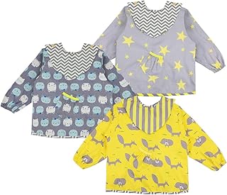 Lictin Baby Lätzchen mit Ärmeln 3 Set Baumwolle Lätzchen Wasserdicht Baby Lätzchen Bibs Set für 0-24 Monaten