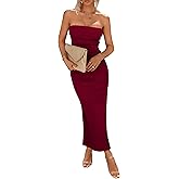 PRETTYGARDEN Women's Summer Bodycon Maxi Tube Dress Ribbed Strapless Side Slit Long Going Out Casual Elegant Party Dresses