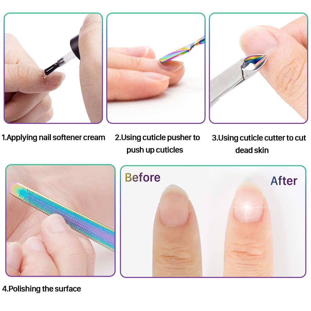 JOYJULY Cuticle Trimmer with Cuticle Pusher Nail File, Cuticle Remover Cutter Nipper Multi-color Professional Stainless Steel Cuticle Cutter Clipper Nail Nipper Durable Pedicure Manicure Tools: Beauty