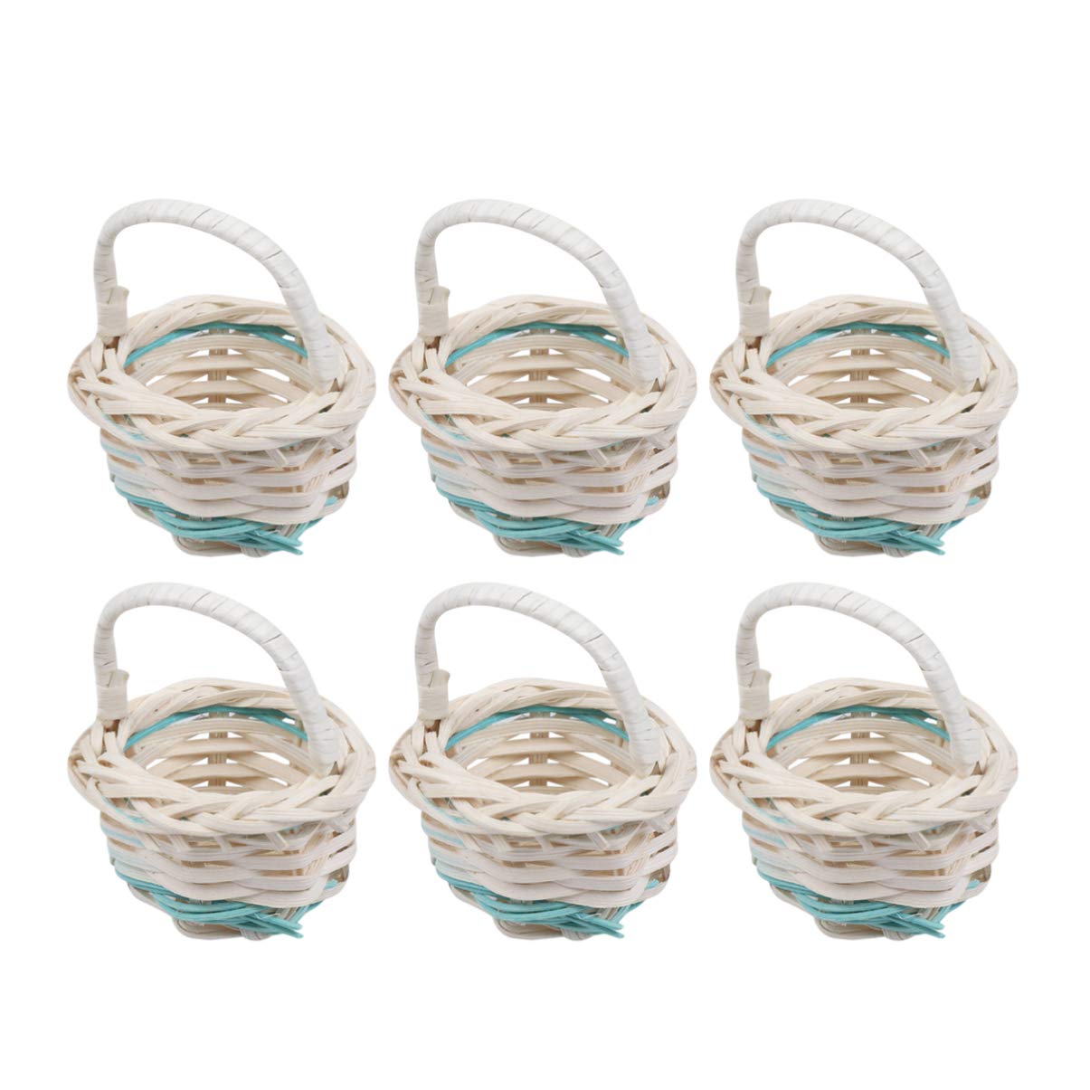 Toyvian 6Pcs Mini Woven with Handles, Small Round for Parties, Gardens, Home Decoration