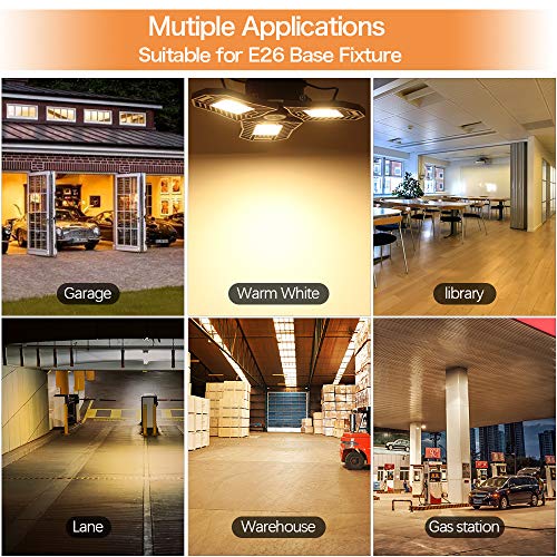 Tribright Garage Light 3000K Warm White Tribrite Led Adjustable Light 6000 Lumens 60W Deformable Lamp, CRI80+ LED Shop Lights for Garage Basement Barn(Warm Light,Not Motion Activated)