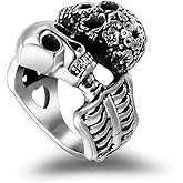 MZC Jewelry Vintage Gothic Skull Ring Size 11 Dia De Los Muertos Skull Men Women Stainless Steel Punk Biker Ring for Dad Grandpa Birthday Jewelry Gift