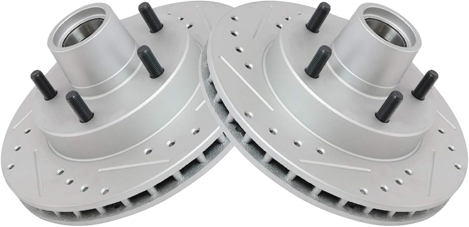 TRQ Front Performance Brake Rotor Drilled Slotted Pair Set