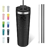 BJPKPK 30oz Insulated Tumbler With lid And Straw Stainless Steel Tumblers Travel Coffee Mug Reusable Thermal Cup,Black Leopard