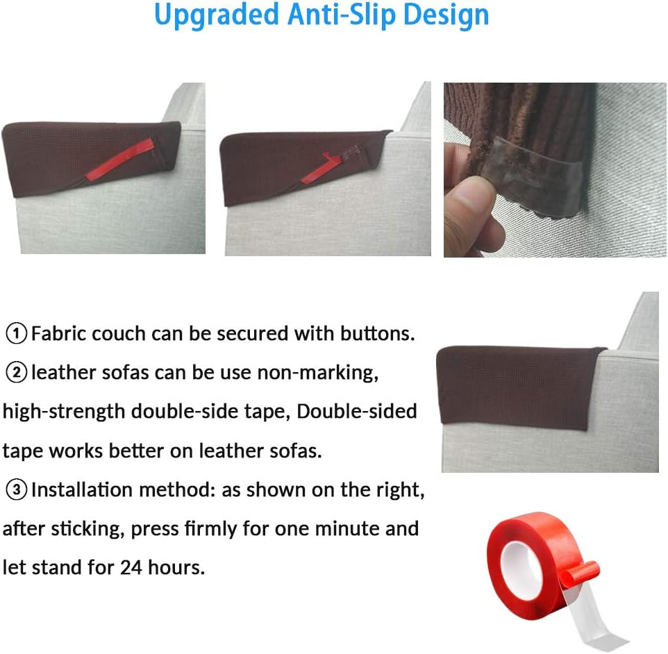 Anti-Slip Spandex Armrest Cover for Leather Sofa Stretchy Polyester Double-Layer Thick Fabric Recliner Armchair Couch Slipcover Furniture Protector, Set of 2 (Chocolate): Home & Kitchen