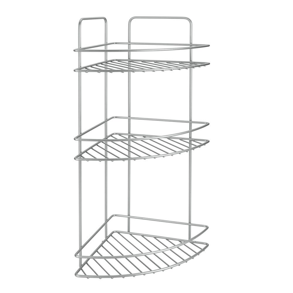 Metaltex Shelf Unit-Bathroom Corner, 3 Shelves, with Polytherm Coating for Long Lasting Life-Steel, 23 x 23 x 53 cm, Metal, Silver, 21 x 21 x 56 cm,404215