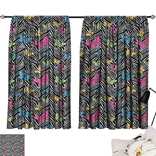 Zebra Print Curtain Kitchen Window Colorful Butterflies On Zebra