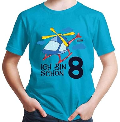 HARIZ Jungen T-Shirt Ich Bin Schon Acht Hubschrauber Wolken 8 Geburtstag Bday Geschenk Plus Geschenkkarten
