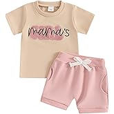 PUHHAPIEY Toddler Baby Girl Summer Clothes Embroidered Letter Graphic Short Sleeve T-Shirt Shirts + Elastic Shorts Set