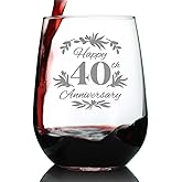 Bevvee Happy 40th Anniversary - Stemless Wine Glass Gifts for Women & Men - 40 Year Anniversary Party Decor - Large 17 Ounce Glasses