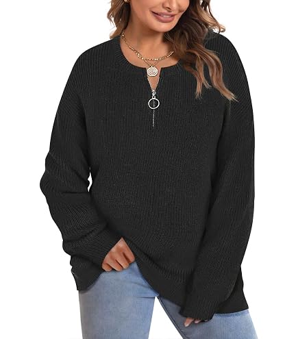 Dyexces Plus Size Sweaters for Women V Neck Long Sleeve Cable Knit