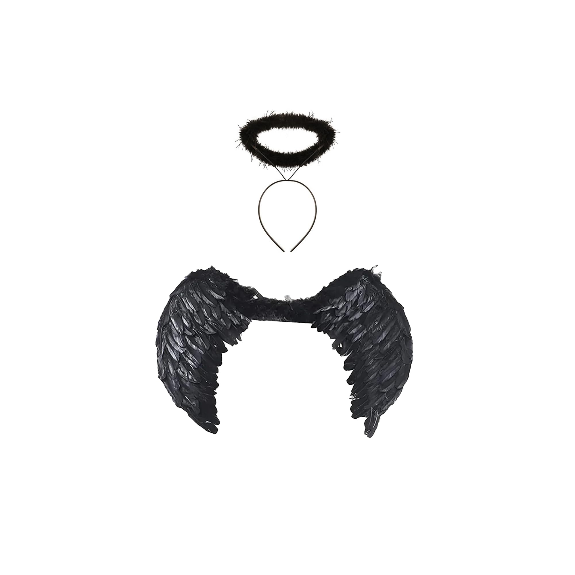 Fancy Dress® Women Dark Fairy Wings & Halo - Adult Halloween Angel Wings Headband Set