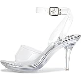 NBUUNBU Clear Heels For Women Transparent Strappy Platform Sandals Ankle Strap High kitten Heel Sexy Slingback Stiletto Comfortable Dress Shoes Open Toe Slip On Mules Pump