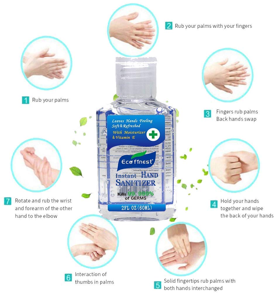 Eco Finest Hand Sanitizer Gel, 5-pack 2 oz Travel Size, 75% Alcohol - No Rinse, Instant Clean with No Water Needed, 2 oz Individual Size: Beauty