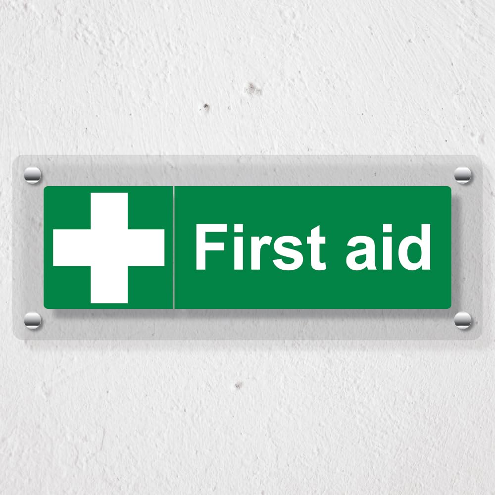V Safety First Aid - Landscape - 300 x 100 mm - Acrylic Perspex Cast Clear Safety Sign